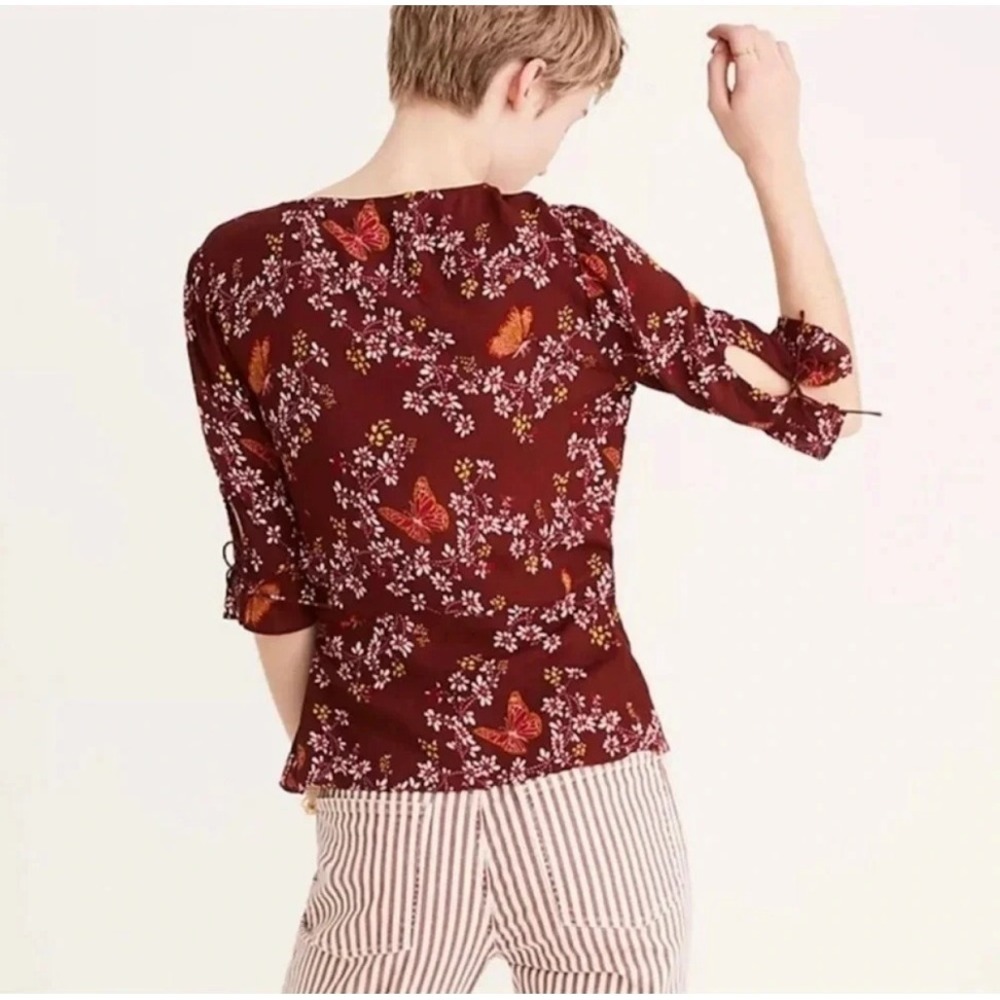 Madewell‎ Floral Butterfly Sanctuary Wrap Blouse Top Size 10 Flutter Sleeve Boho - Picture 2 of 10